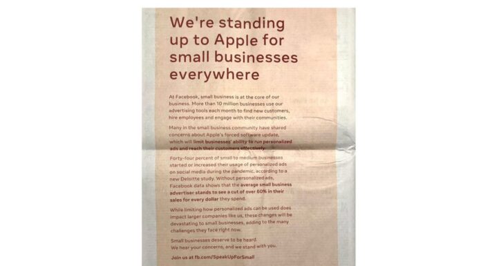 facebook-uses-full-page-newspaper-ad-to-complain-about-apple