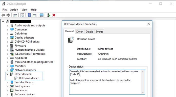 Currently, This Hardware Device Is Not Connected To The Computer. (Code 45)