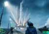 A player in the Battlefield 2042 Beta grabs a rocket and flies into the sky