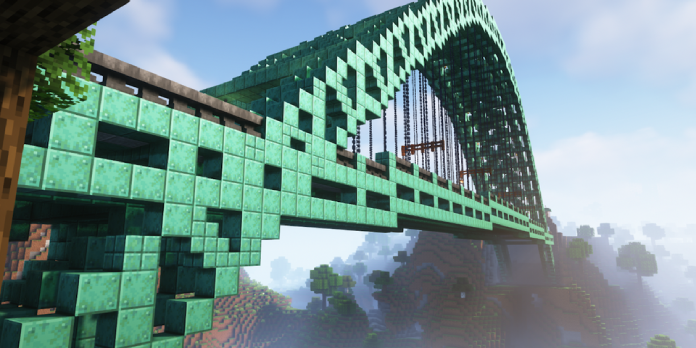 Minecraft 1.18 Player Constructs Massive Copper Block Bridge