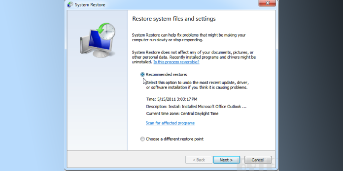 não é possível restaurar a imagem do esquema do Windows 7