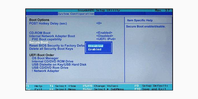 Disable Legacy Boot Mode and Enable UEFI
