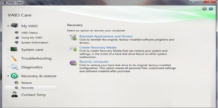 vaio startup recovery disc