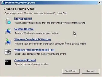 How to Windows Vista System Recovery Options