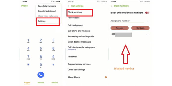how to see missed calls from blocked numbers on android