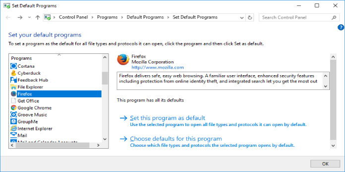 Can’t Set Firefox as My Windows 10 Default Browser