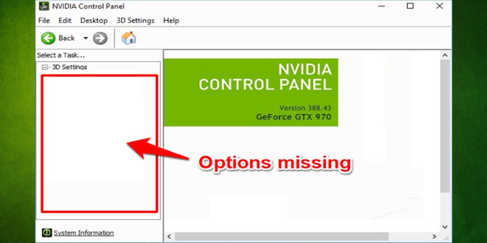 NVIDIA Control Panel Only Shows 3D Settings