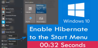 Add Hibernate Option to the Start Menu in Windows 10